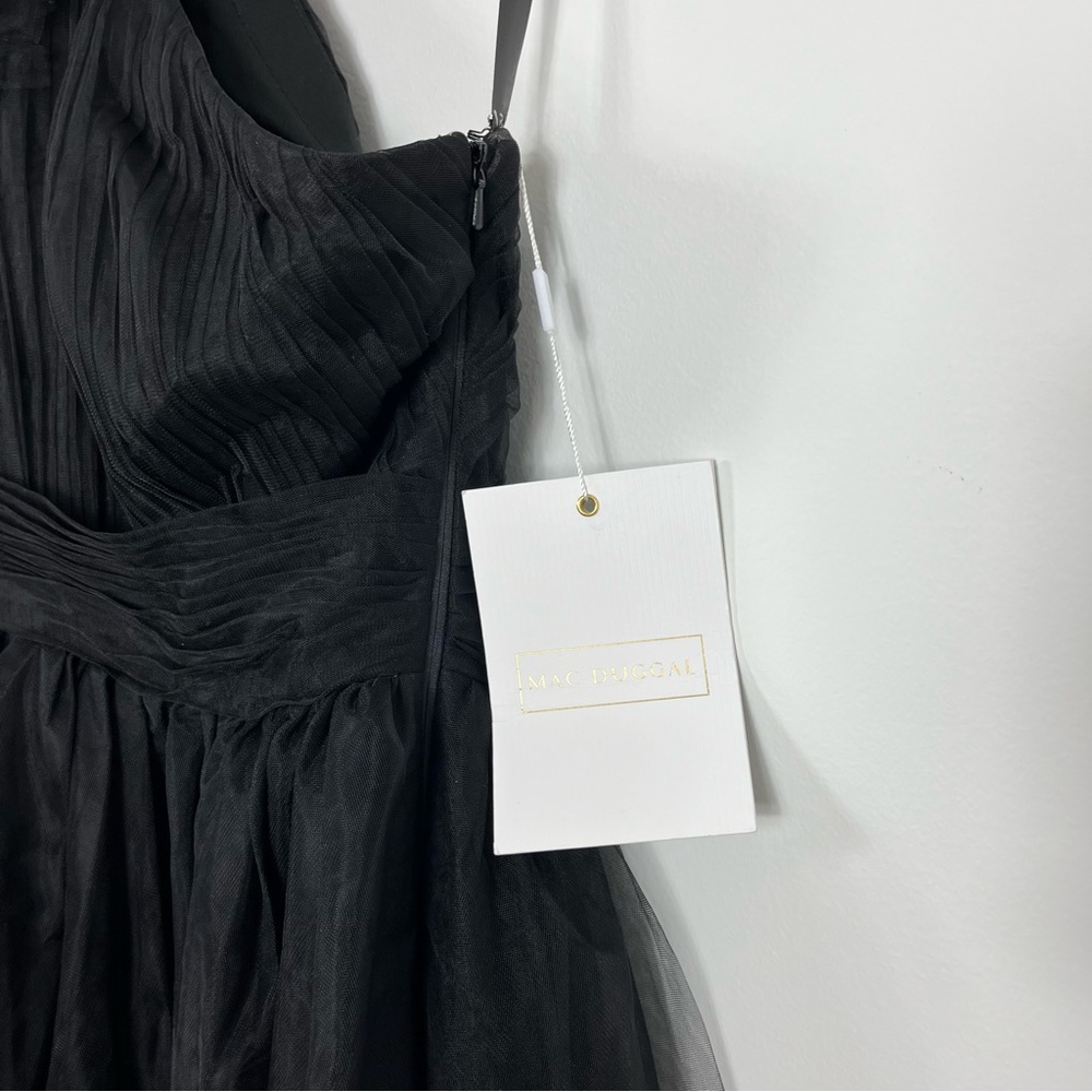 Mac Duggal 20412 Ruffled One Shoulder High Low Tulle Gown Size 4 NWT Black - Picture 7 of 13